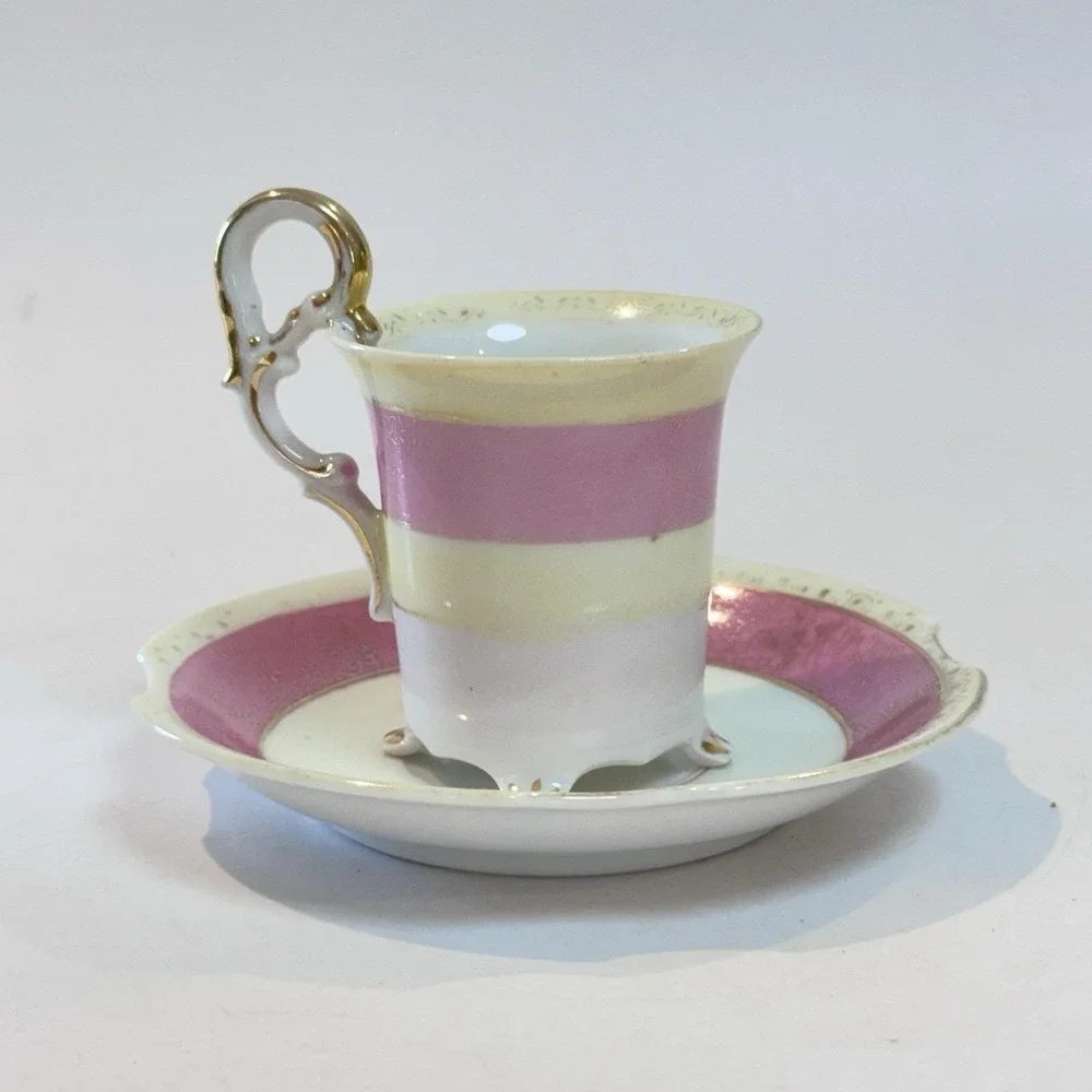 Vintage Ucagco Occupied Japan‎ Demitasse Espresso Cup Ornate Handle Pink & Gold